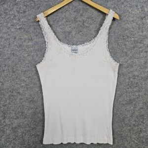 Chico's Women's Pale Pink‎ Tank Top Size 3 (XL) Lace Trim Beaded Sequined Ribbed